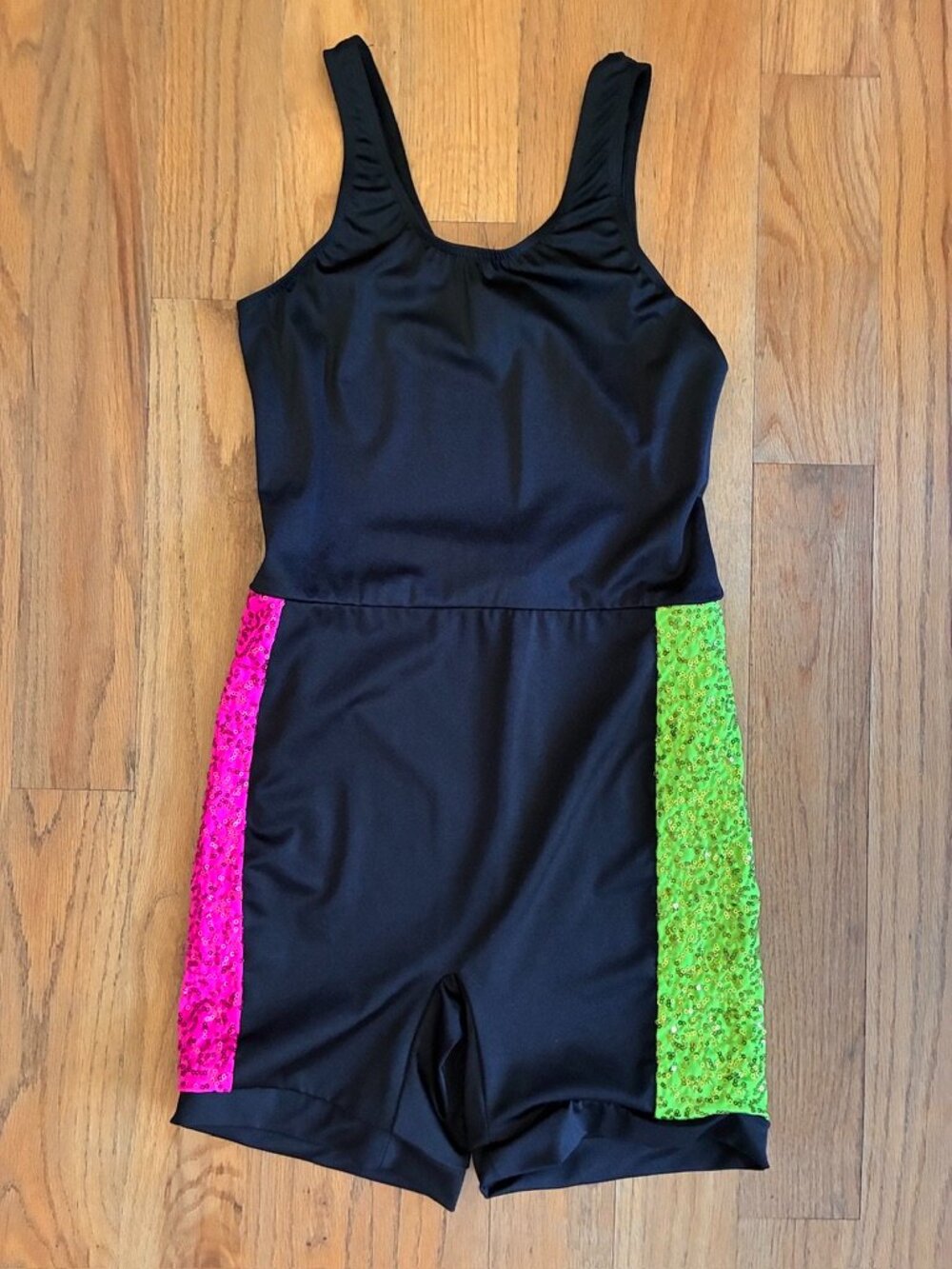 Weissman Black Neon Sequin Dance Unitard Adult Medium